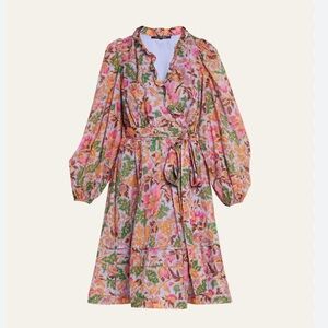 Kobi Halperin Vera Floral-Print Blouson-Sleeve Midi Dress Size Small NWT